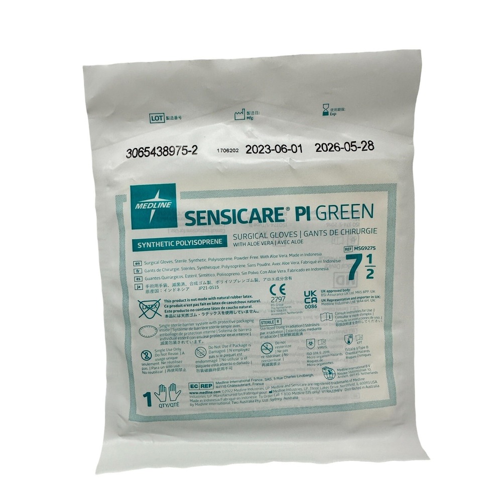 9 Pair‎ SENSICARE PI Green MICRO Synthetic Polyisoprene Gloves Size (7.5)